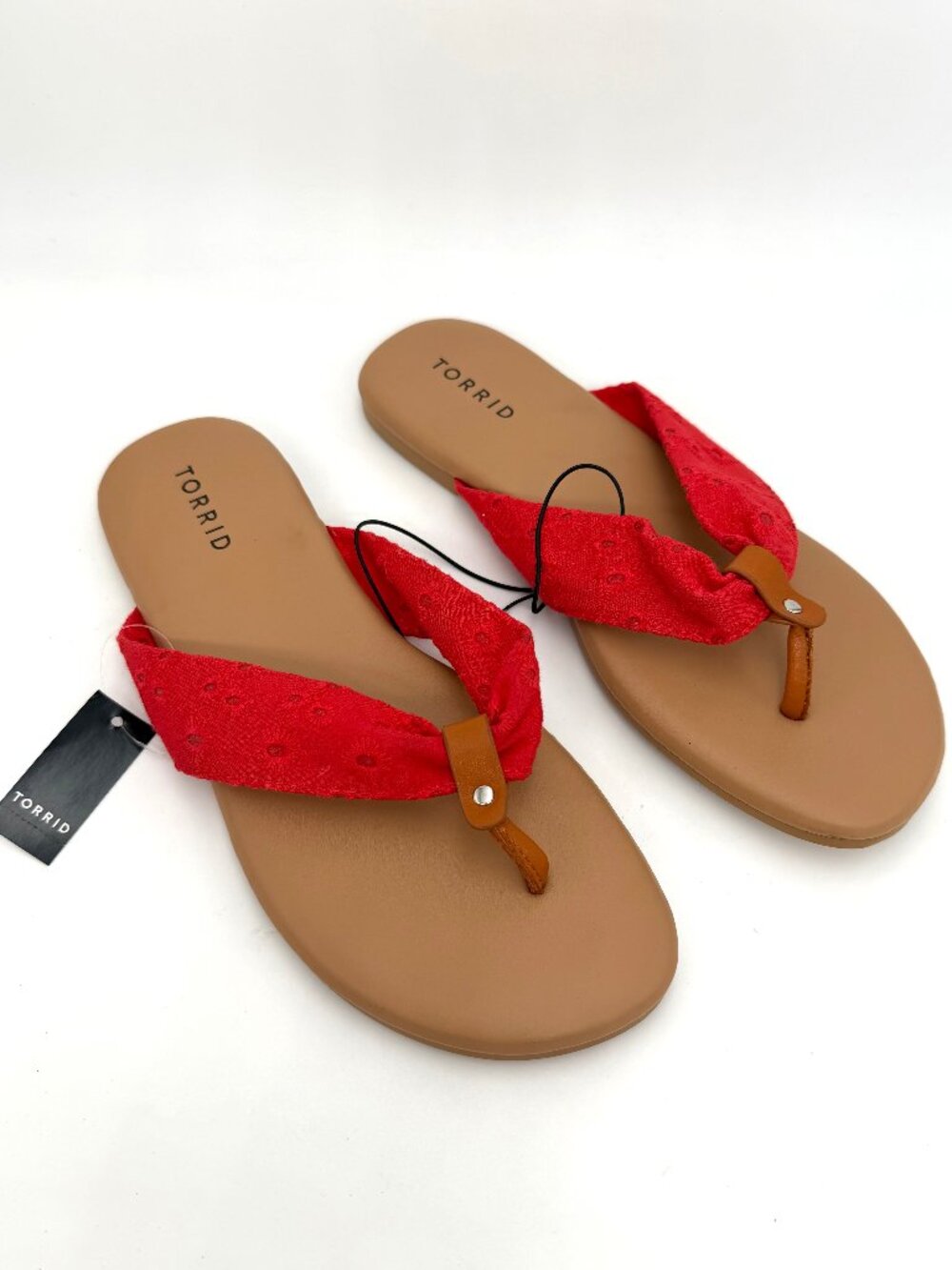 New Torrid Red & Tan Eyelet Flip Flops - Size 8WW